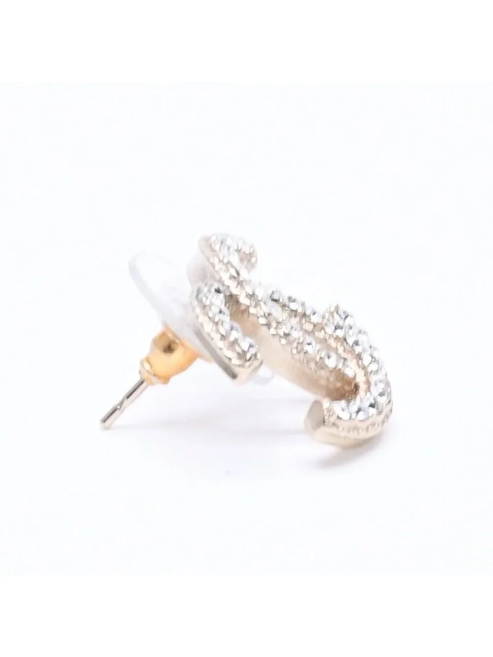 Chanel Single Earrings CC Logo Rhinestone Pierced Gold
